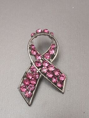 Vintage Pink Ribbon Crystal Awareness Brooch